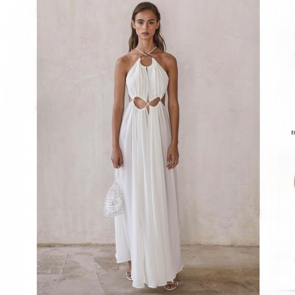 Cult Gaia Aphrodite Silk Cut-Out Off-White Halterneck Maxi Gown / Dress size M - Picture 7 of 16